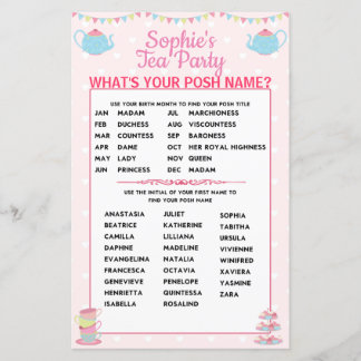 Girls Birthday Tea Party What's Your Posh Name?