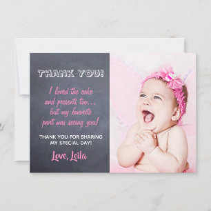 Girls Birthday Thank You Card - Pink Chalkboard