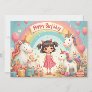 Girl's Birthday with Unicorns & Rainbow