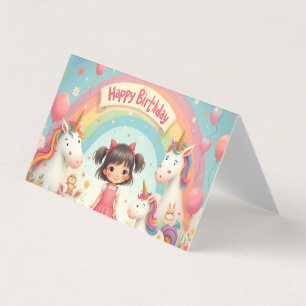 Girl's Birthday with Unicorns & Rainbow