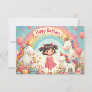 Girl's Birthday with Unicorns & Rainbow