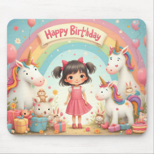 Girl's Birthday with Unicorns & Rainbow Mouse Pad