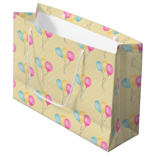 Girls Birthday Yellow Polka Dots And Balloons Large Gift Bag