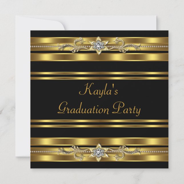 Girls Black and Gold Graduation Party Invitation (Front)
