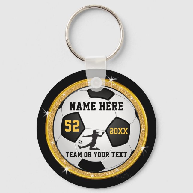 Girls Black and Gold Personalized Soccer Keychains (Front)
