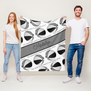 girls black grey basketball court my happy place fleece blanket