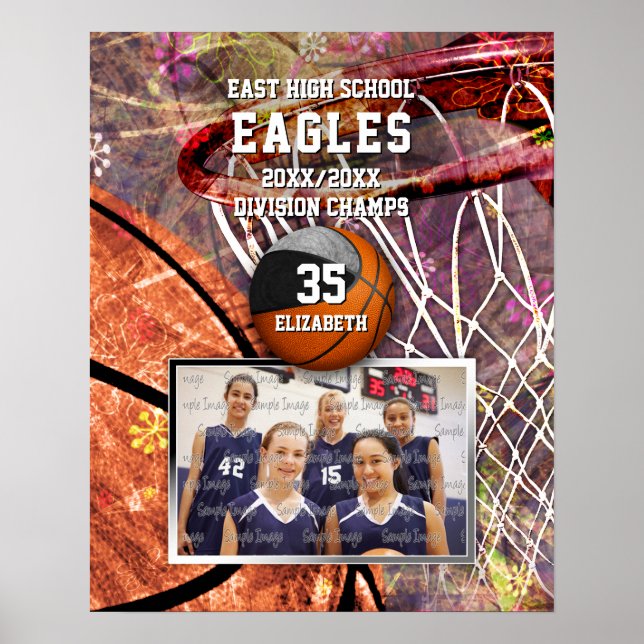 girls black grey team colours photo basketball poster (Front)