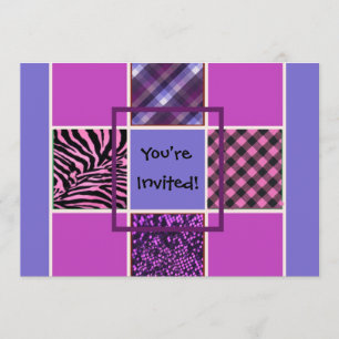 Girls Blue Fun Mix Birthday Invitations