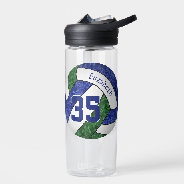 girls blue green volleyball team colours  water bottle (Left)