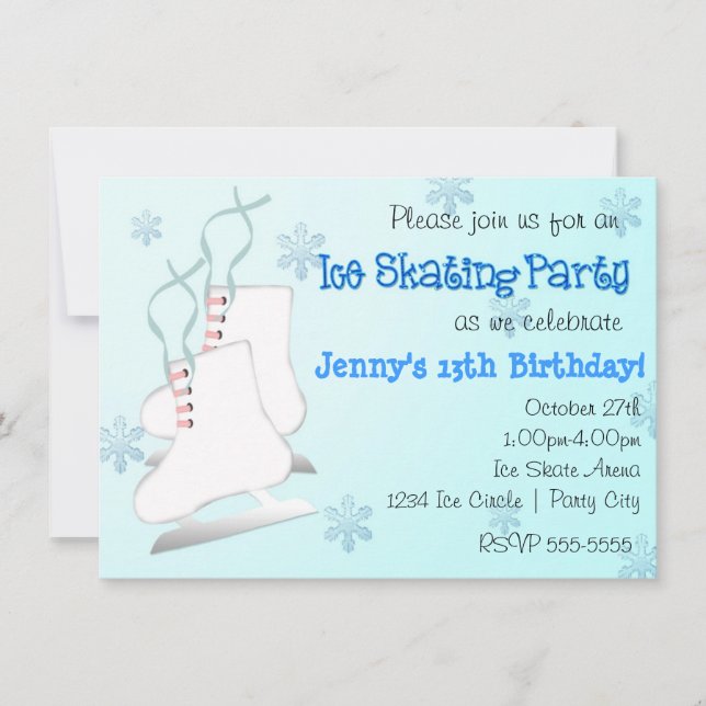 Girls Blue Ice Skating Skate Snowflake Invitation (Front)