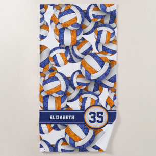 girls blue orange volleyballs pattern personalized beach towel