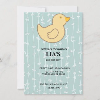 Girls Blue Striped Duck Birthday Party Invitation. Invitation