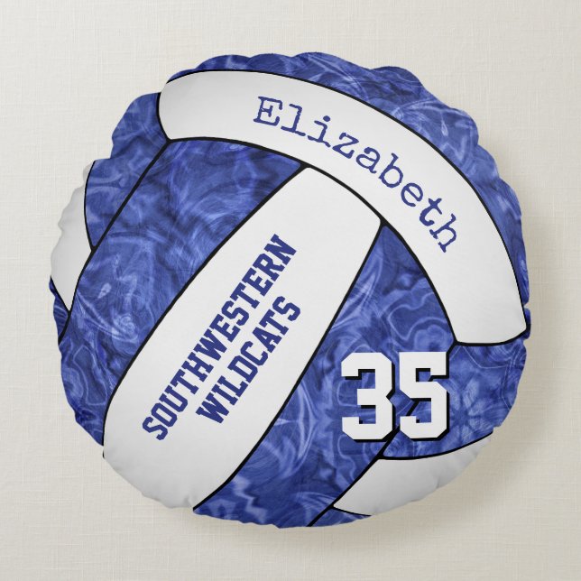 girls blue white volleyball team colours  round pillow (Front)