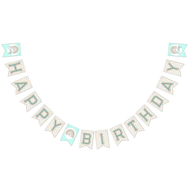 Girl's Boho Birthday Magic Mint green Bunting Flags (All)