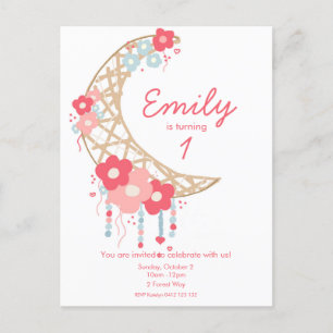 Girls Boho Moon Goddess Birthday Invitation Postcard