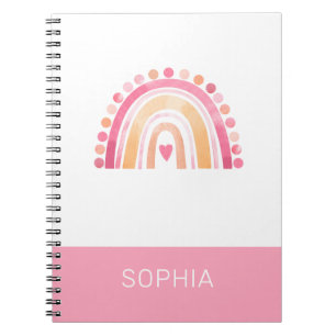 Girls Boho Watercolor Rainbow in Pink personalized Notebook