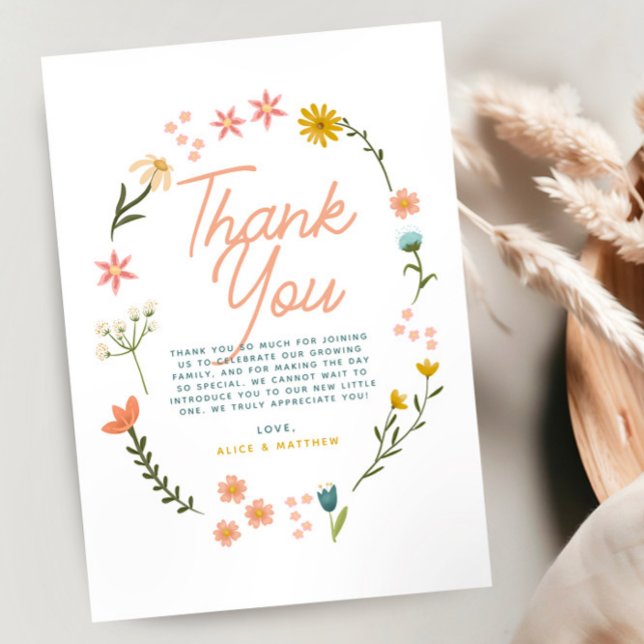 Girls Boho Wildflower Thank You Baby Shower Card (Creator Uploaded)