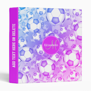 girl's bold colourful endless soccer balls pattern binder
