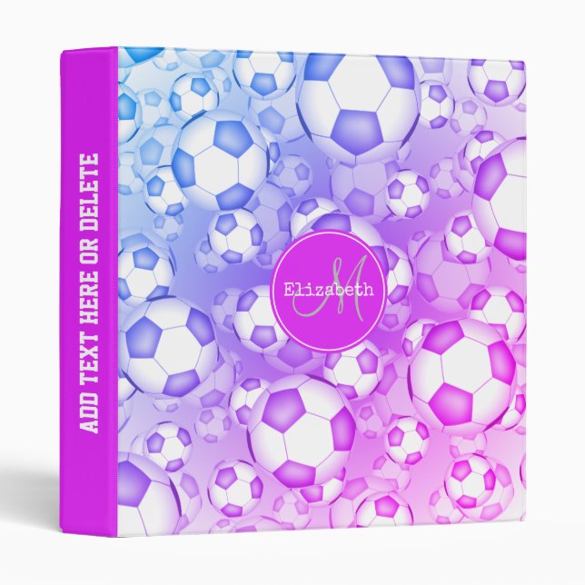girl's bold colourful endless soccer balls pattern binder (Front/Spine)