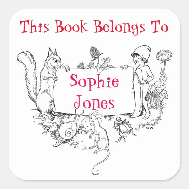 Girls Bookplate. This Book Belongs To Name Label (Front)