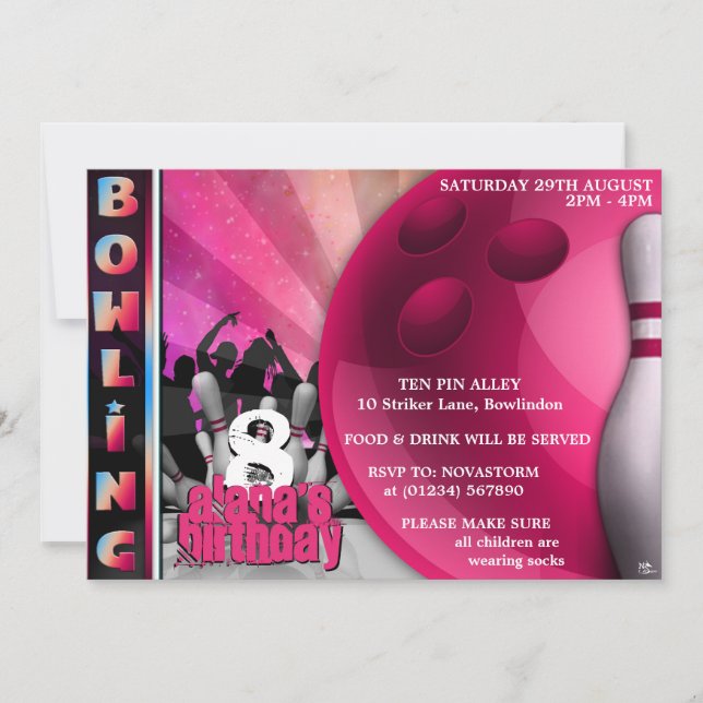 Girls Bowling Party Invitations (Front)