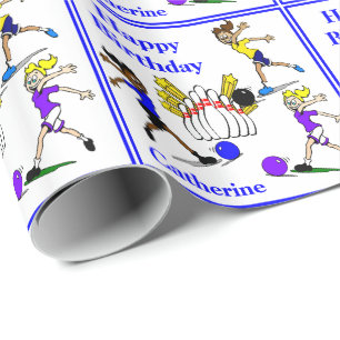 Girls Bowling Personalized Birthday Gift Wrapping Paper