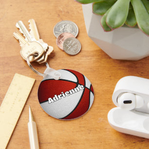 girls boys basketball red team colours keychain