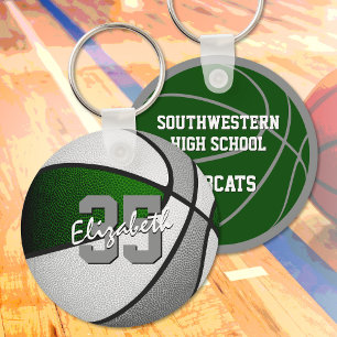 girls boys green gray team colors basketball  keychain