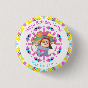 Girls Boys Happy Birthday Star Custom Age Photo 1 Inch Round Button