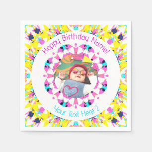 Girls Boys Happy Birthday Star Custom Age Photo Napkin