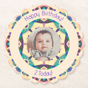 Girls Boys Happy Birthday Star Custom Age Photo Paper Coaster