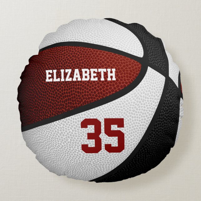 girls boys maroon black basketball room decor round pillow (Front)