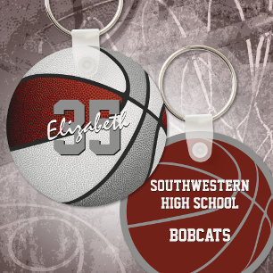 girls boys maroon grey team colours basketball keychain