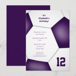 girls boys purple soccer birthday party sports invitation