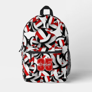Girls boys red black volleyball team colours  printed backpack