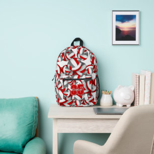 Girls boys red grey volleyball team colours  printed backpack