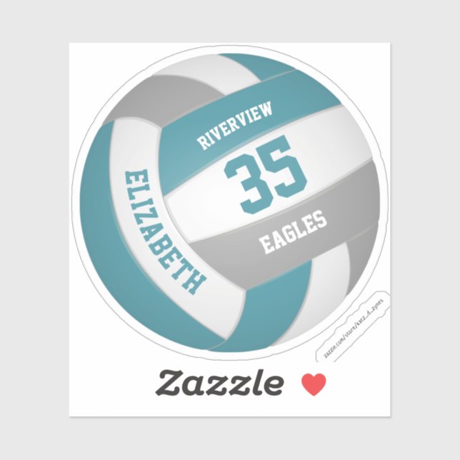 girls boys simple teal grey white volleyball (Sheet)