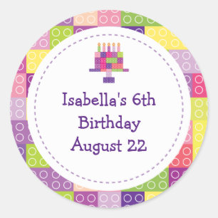 Girl's Building Bricks Blocks Birthday Favours Classic Round Sticker