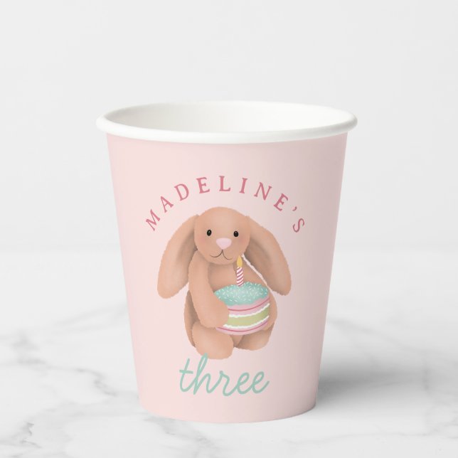 Girls Bunny and Cake Girls Cute Birthday  Paper Cups (Front)