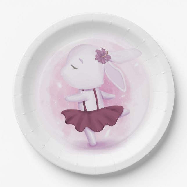 Girls Bunny Rabbit Party Ballerina paper plates (Front)
