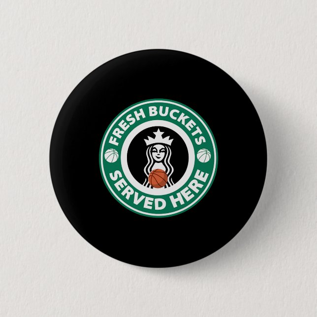 Girls Bysketbyll Fun Logo Serving Buckets Cool Tee 2 Inch Round Button (Front)