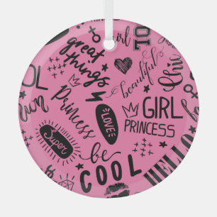 Girls Calligraphic: Seamless Fashion Pattern Glass Ornament