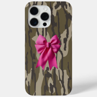 Girls Camo Pink Ribbon Bow Bottom Lands Camo iPhone 15 Pro Max Case