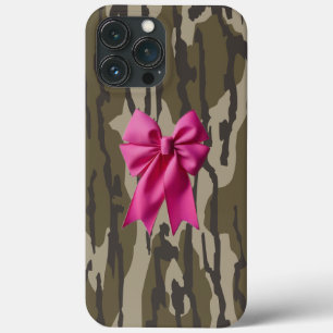 Girls Camo Pink Ribbon Bow Bottom Lands Camo iPhone 13 Pro Max Case