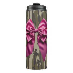 Girls Camo Pink Ribbon Bow Bottom Lands Camo Thermal Tumbler