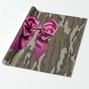 Girls Camo Pink Ribbon Bow Bottom Lands Camo Wrapping Paper