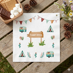 Girls camping adventure slumber birthday party napkin