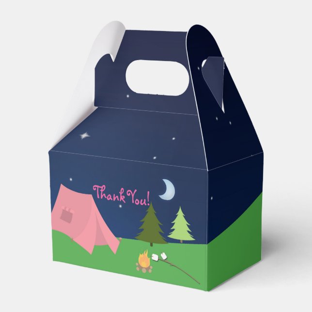 Girls Camping Camp Out Birthday Party Favour Boxes (Front Side)