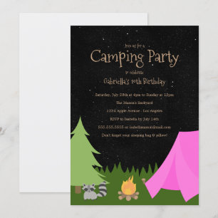 Girls Camping Party   Birthday Party Invitation