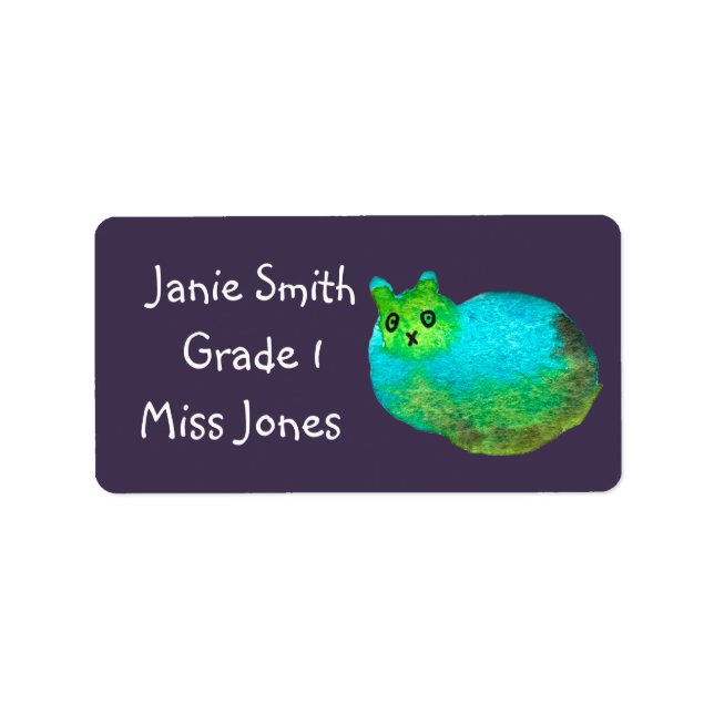 Girl's cat cute name book labels (Front)